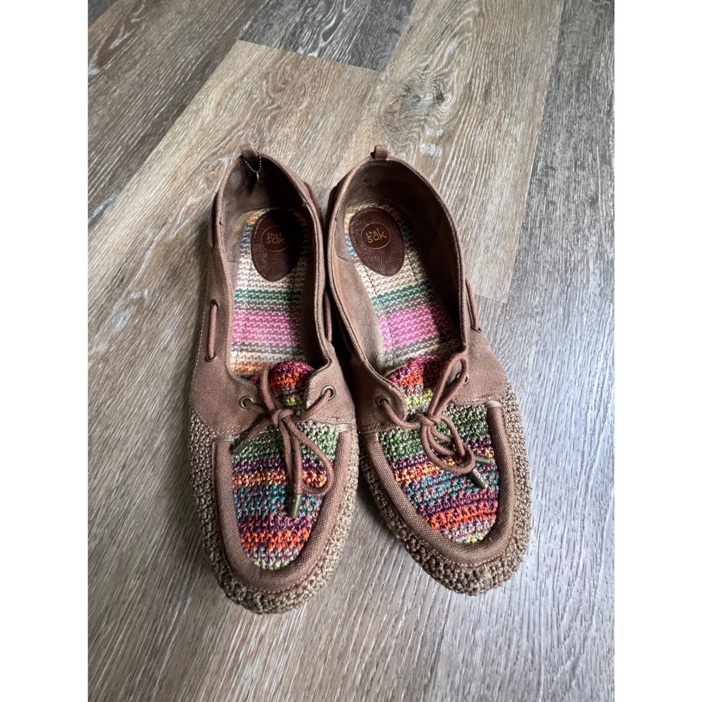 The Sak Loafers Womens 8 Brown Crochet Canvas Multi‎ Color Boho Boat Shoes